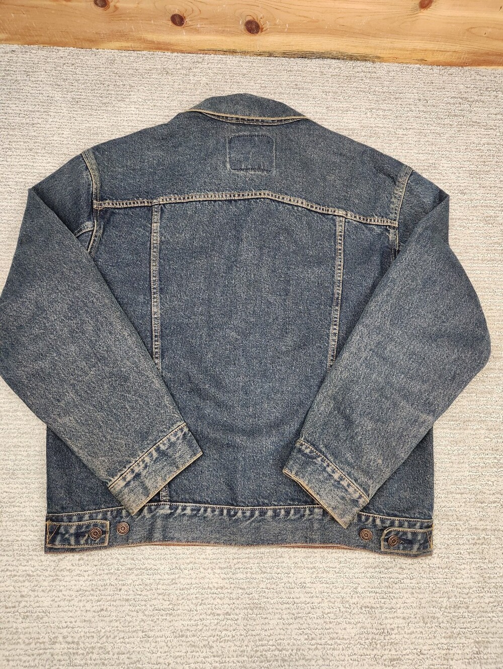 Levi Strauss Trucker Jacket Mens Large Dark Blue Vintage Wash Denim Button Biker - Picture 4 of 7